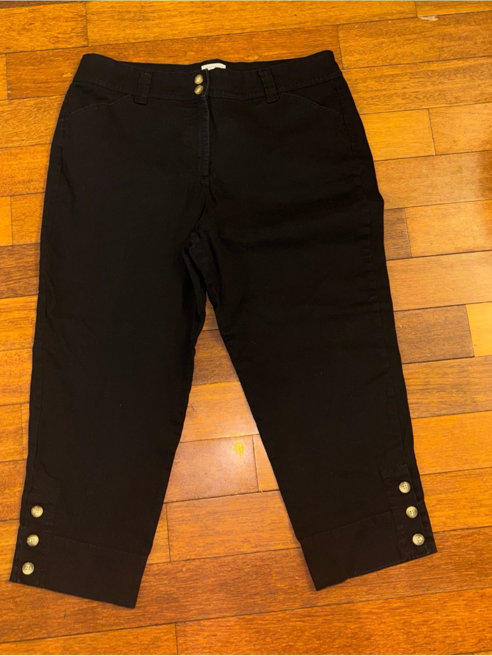 Charter Club Black Cropped Button-Hem Pants